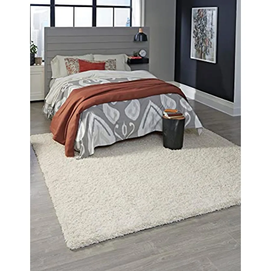 

8 Ft Square Pure Ivory Shag Rug from Cozy Solid Shag Collection Soft and Luxurious Textured Area Rug Ideal for Living Rooms Kit