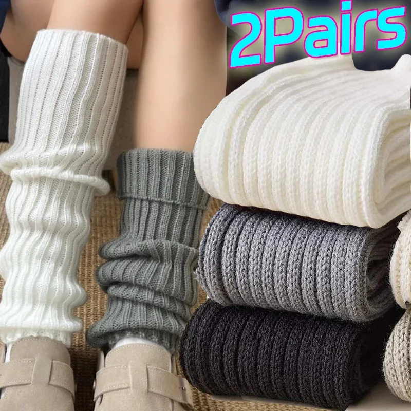 

2 Pairs Lolita Leg Warmers 40/50/70cm Women Socks Knitted Warm Foot Cover White Black Warmer Autumn Winter Boot Cuffs Stockings