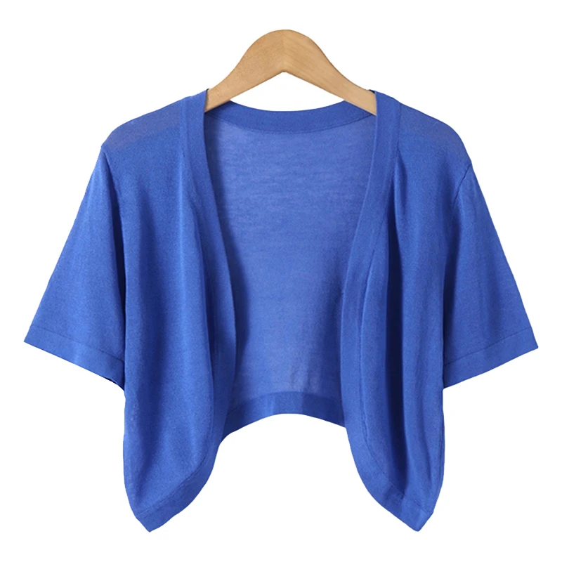 

Женский летний тонкий вязаный кардиган-болеро с коротким рукавом для защиты от солнца, свободная накидка-рубашка для платьев