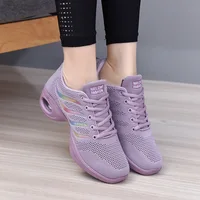 Zapatos de baile para mujer, zapatillas de deporte modernas de suela blanda para Jazz, zapatos de malla transpirables y ligeros para baile y Fitness