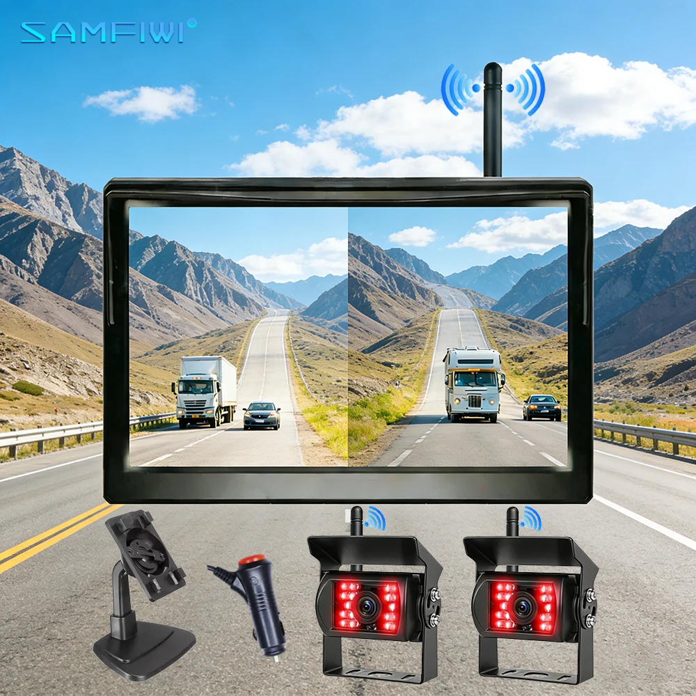 

2CH Digital Wireless Monitor 5" Dual Screen with 18 IR Reversing Cameras 12-24V Wide Voltage 30-50m For Truck Caravan RV Trailer