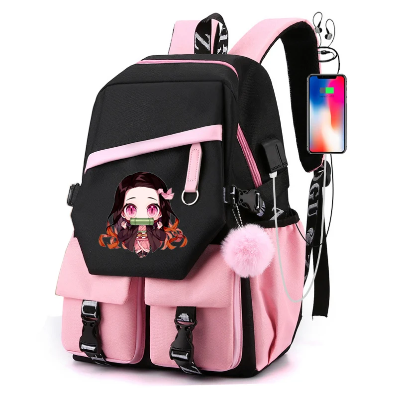 Kamado Nezuko Demon Slayer Anime Cosplay Unisex Students School Bag Backpack Cartoon Bookbag Laptop Travel Rucksack Outdoor Bags