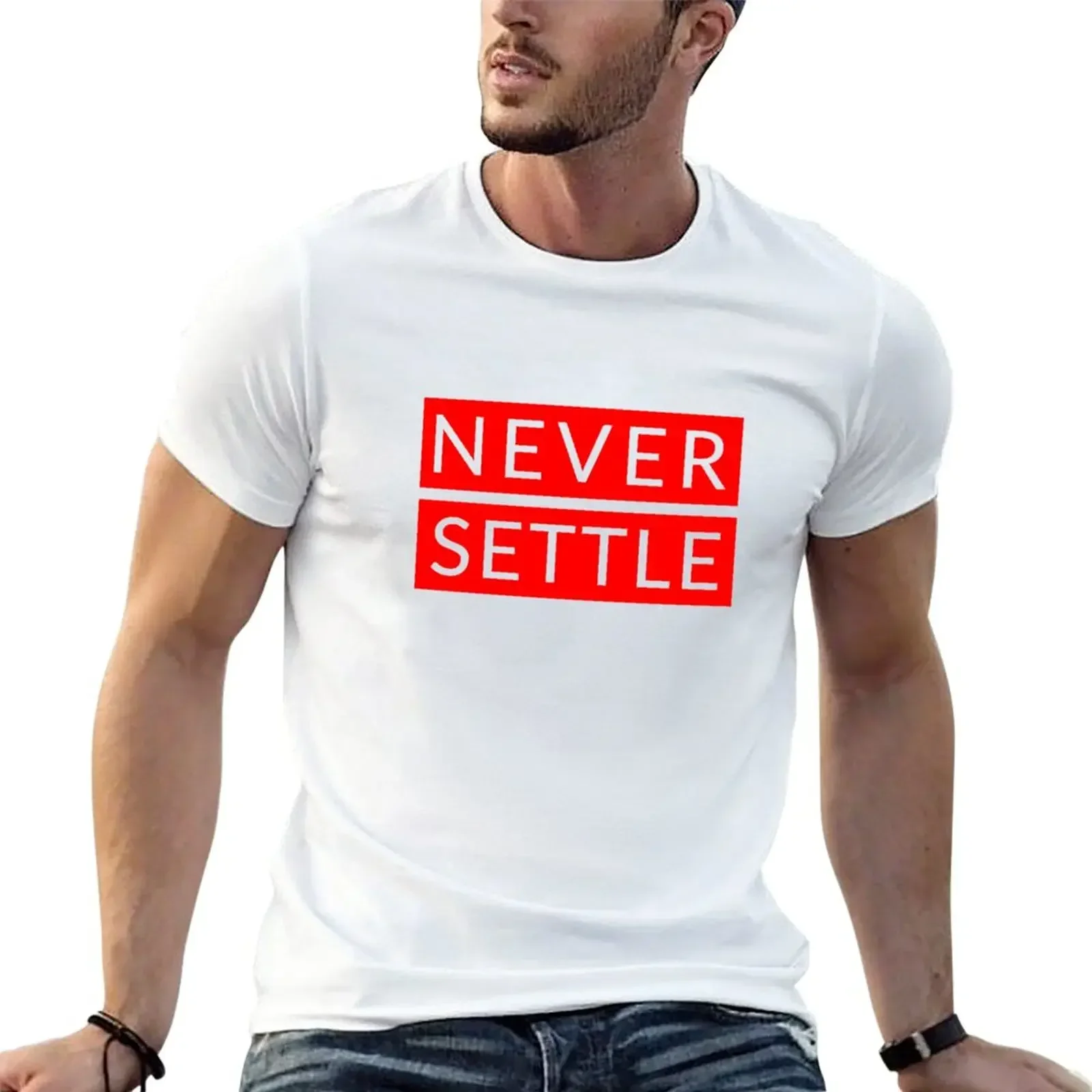 Custom T Shirts Short Sleeve Tee Men New Never Settle OnePlus Red T-Shirt Heavyweight Customized Graphic Men Clothing Summer