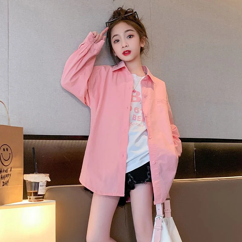 Girls Baby's Kids Blouse Coat Jacket Outwear Cotton 2024 Pink Spring Autumn Shirts Outwear Teenagers Overcoat Children's Clothin