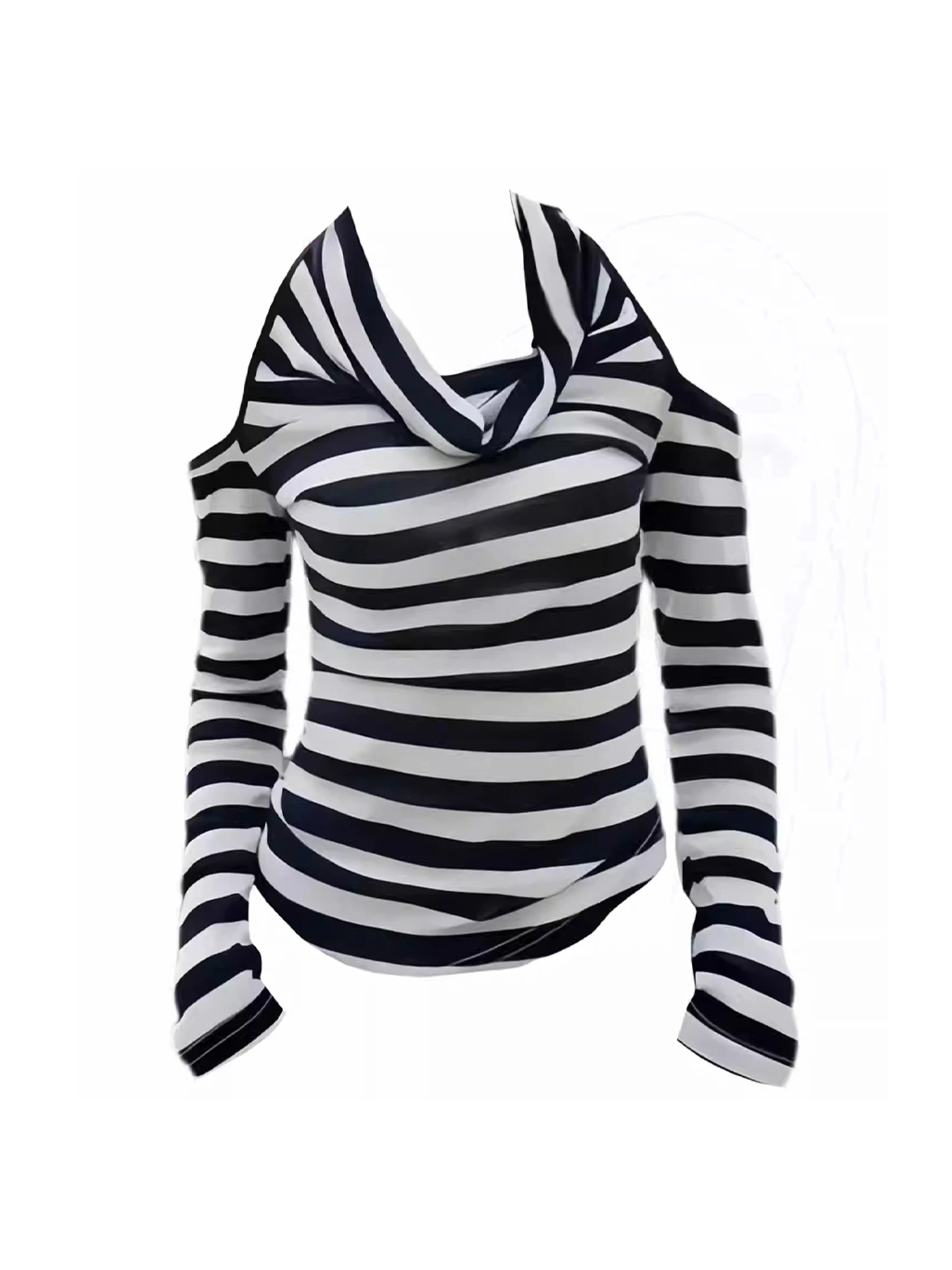

Women's Long Sleeve Striped T-shirt Y2k Gyaru Tee Top Vintage 90s Aesthetic Off Shoulder T-shirts Emo 2000s Clothes Autumn 2025