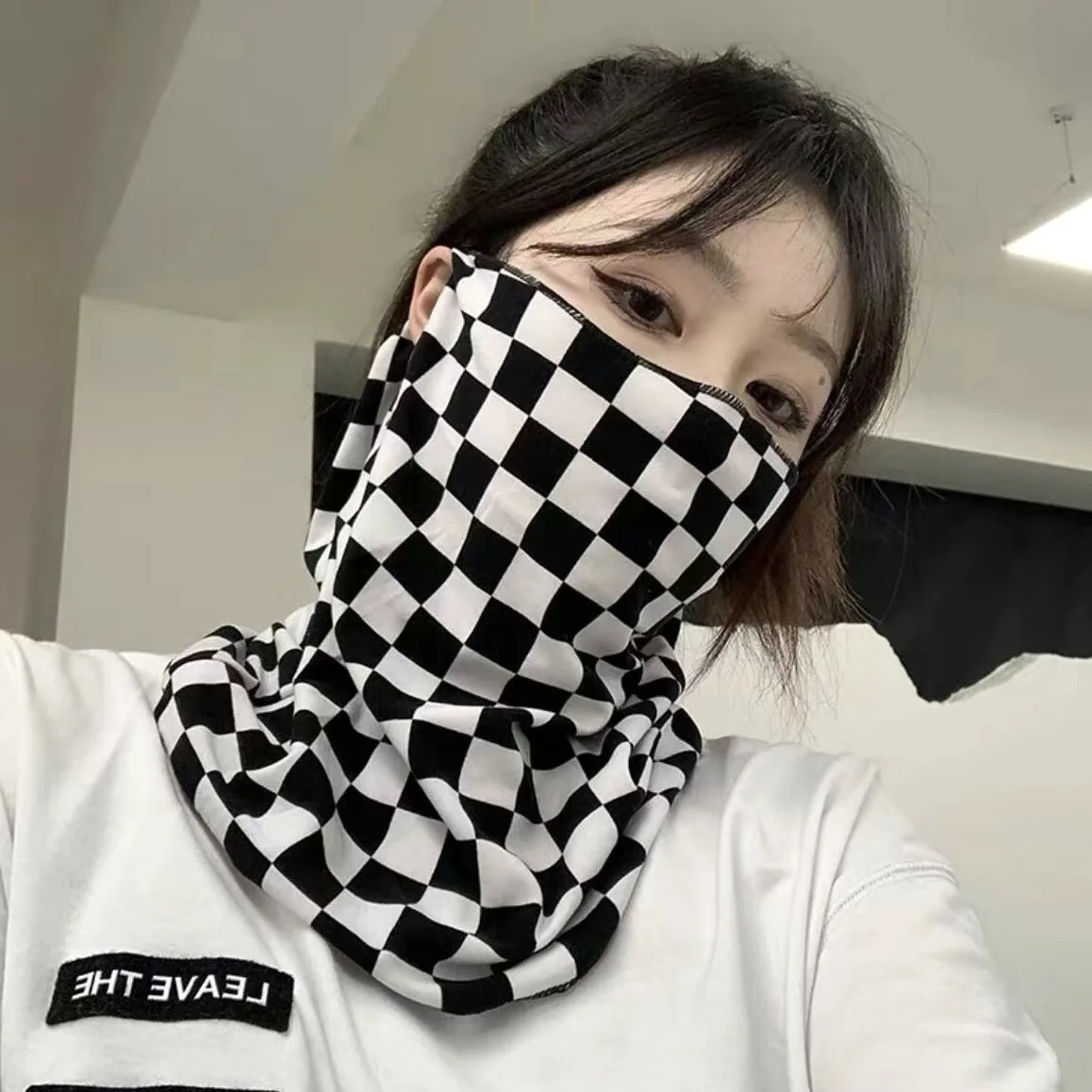 Outdoor Cycling Face Mask Motorcycle Neck Protection Checkered Grid Windproof Anti UV Scarf Men Women Riding Cover