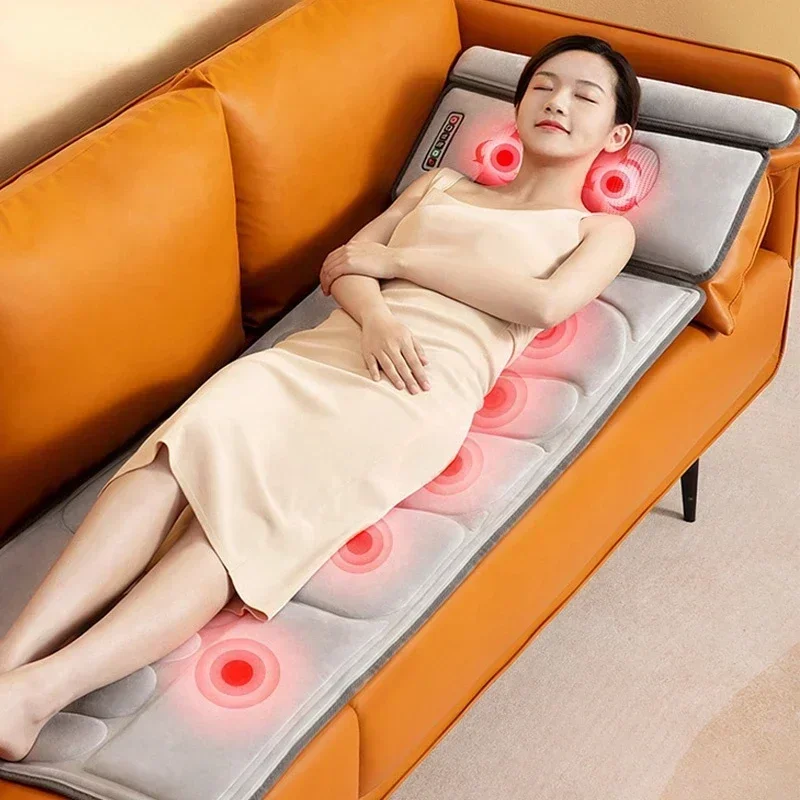 Hot SalesElectric Massage Mat Full Body Vibration Back Waist Heating Massage Mattress With Detachable Pillow