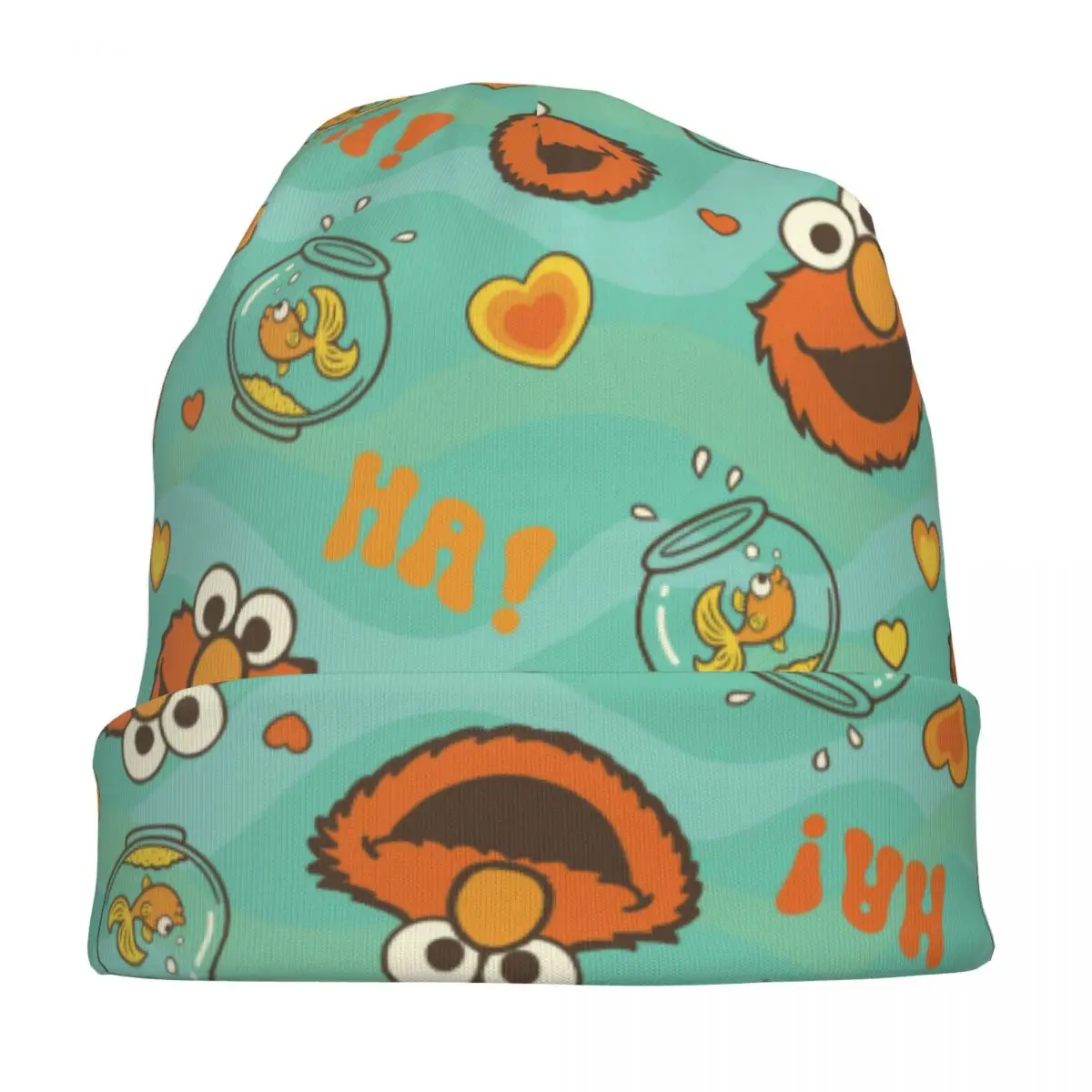 エルモと金魚柄セサミストリートボンネットハットクールアウトドアスカリービーニーハットメンズレディース暖かい多機能キャップ