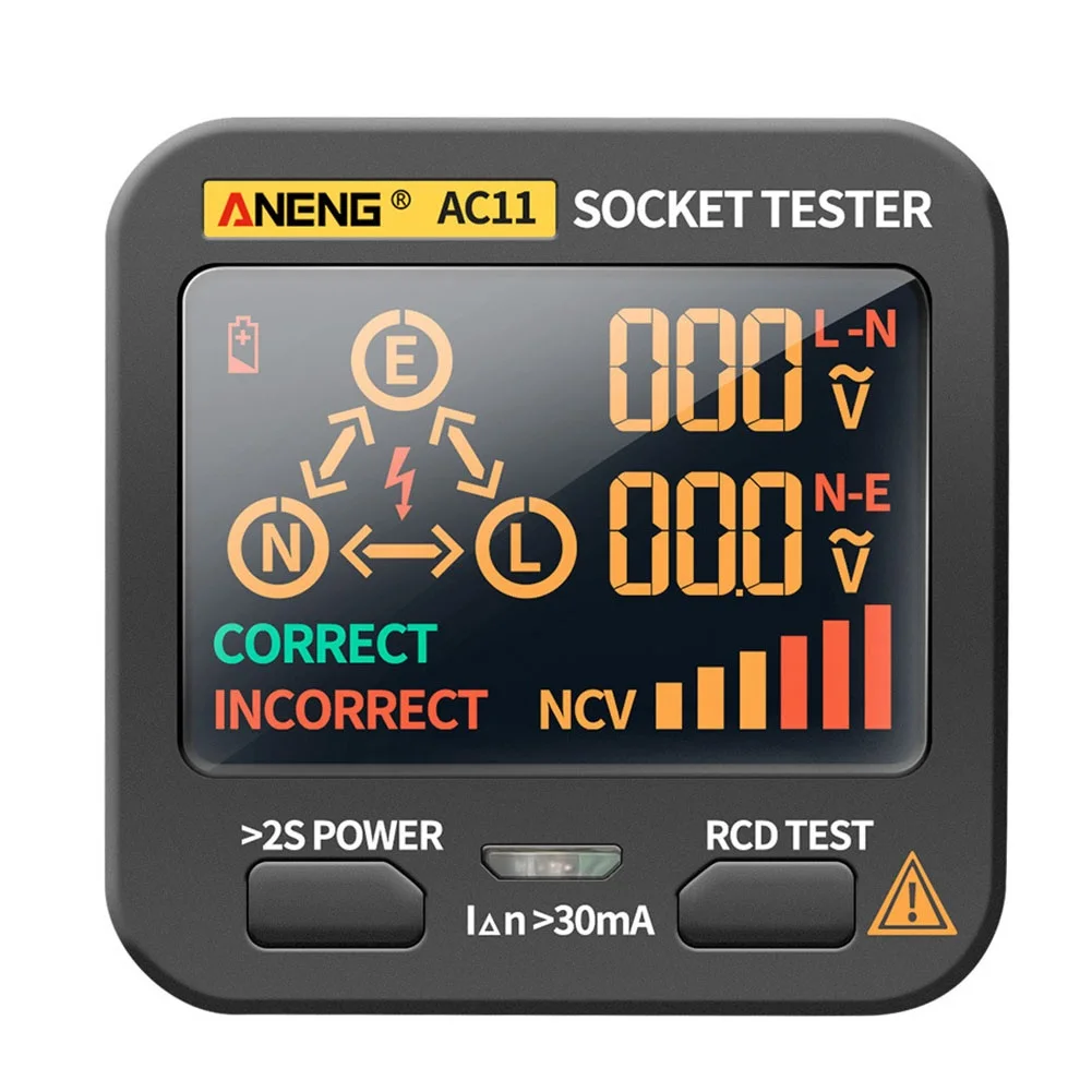 

AC11 Digital Display Socket Leakage Tester NCV Non-Contact Induction Detection VA Color Display EU US UK Plug Meter Voltage Test