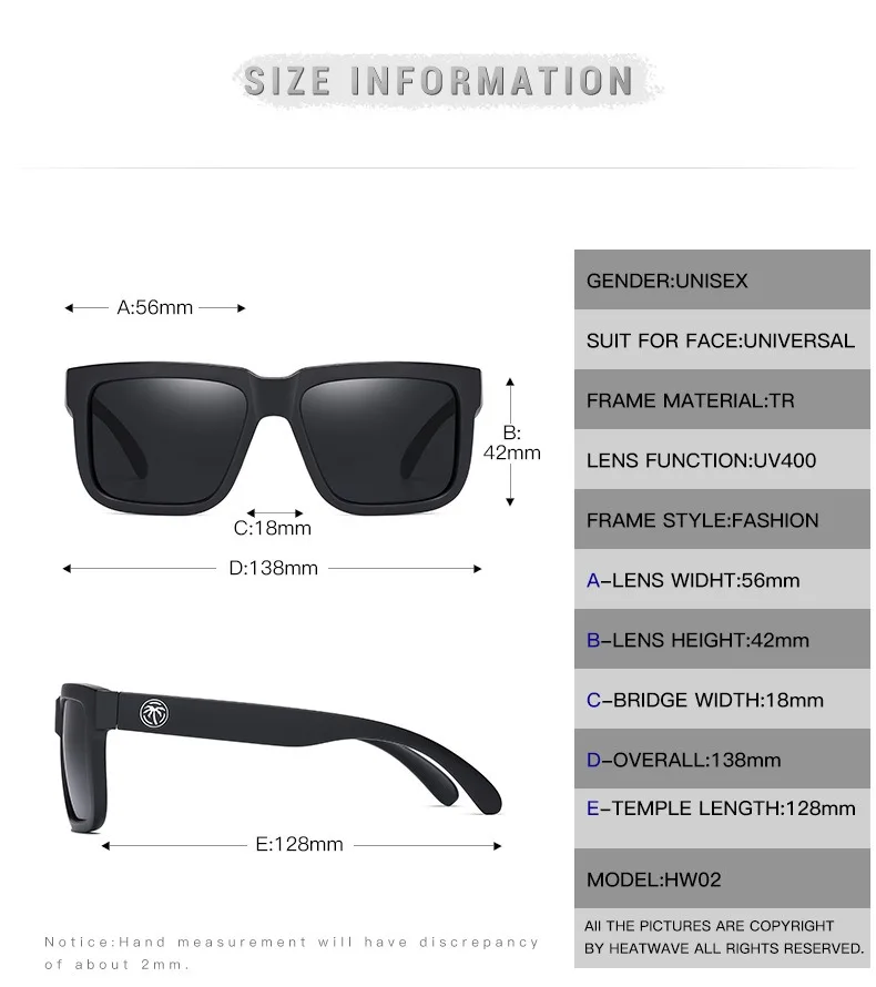 NEW High quality luxury Heat Wave brand Polarized sunglasses square Conjoined lens Women men sun glasses UV400HW02