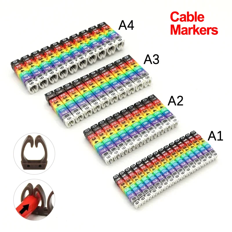 100/150pcs Cable Markers For 2-8mm Wire Colourful M-Type Marker Number Tag Label Network Cable Wire Marker Tag Label for Cat5