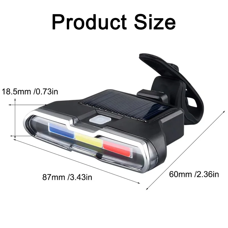 Rechargeable Bicycle Tail Light Solar Power Bike Rear Light Long Endurance Road Cycling Warning Flashlight Taillight MTB Lamp