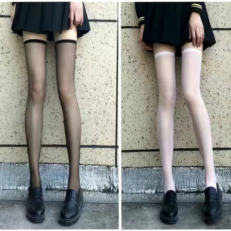 Ultra Thin Nylon Long Socks Stockings Transparent Japanese Style Thigh High Stockings Women Girls Lolita Knee High Socks