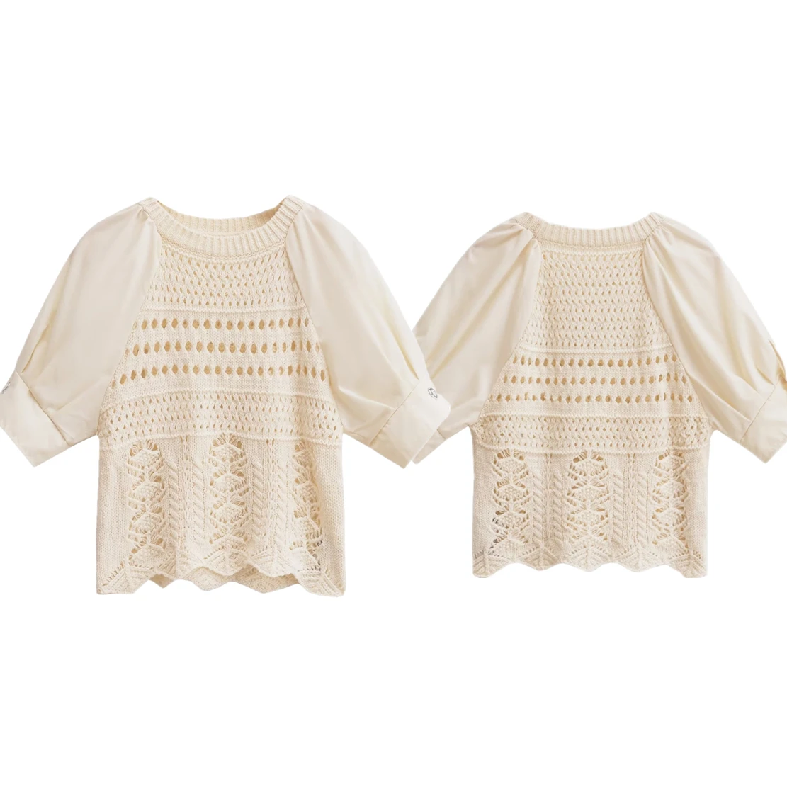 

Withered 2024 Autumn French Off-White Elegant Shirt Fashion Ladies Lace Trim Knitted Top Women