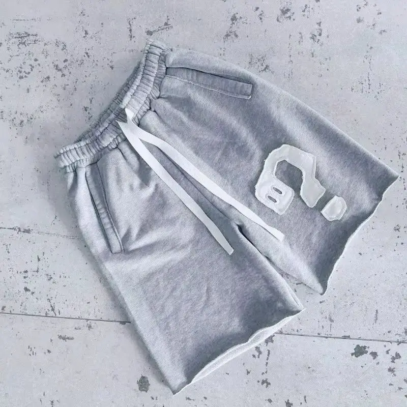 

Harajuku High Street Trendy Casual Shorts Men Hip Hop Loose Streetwear American Retro Question Mark Embroidered Sports Shorts