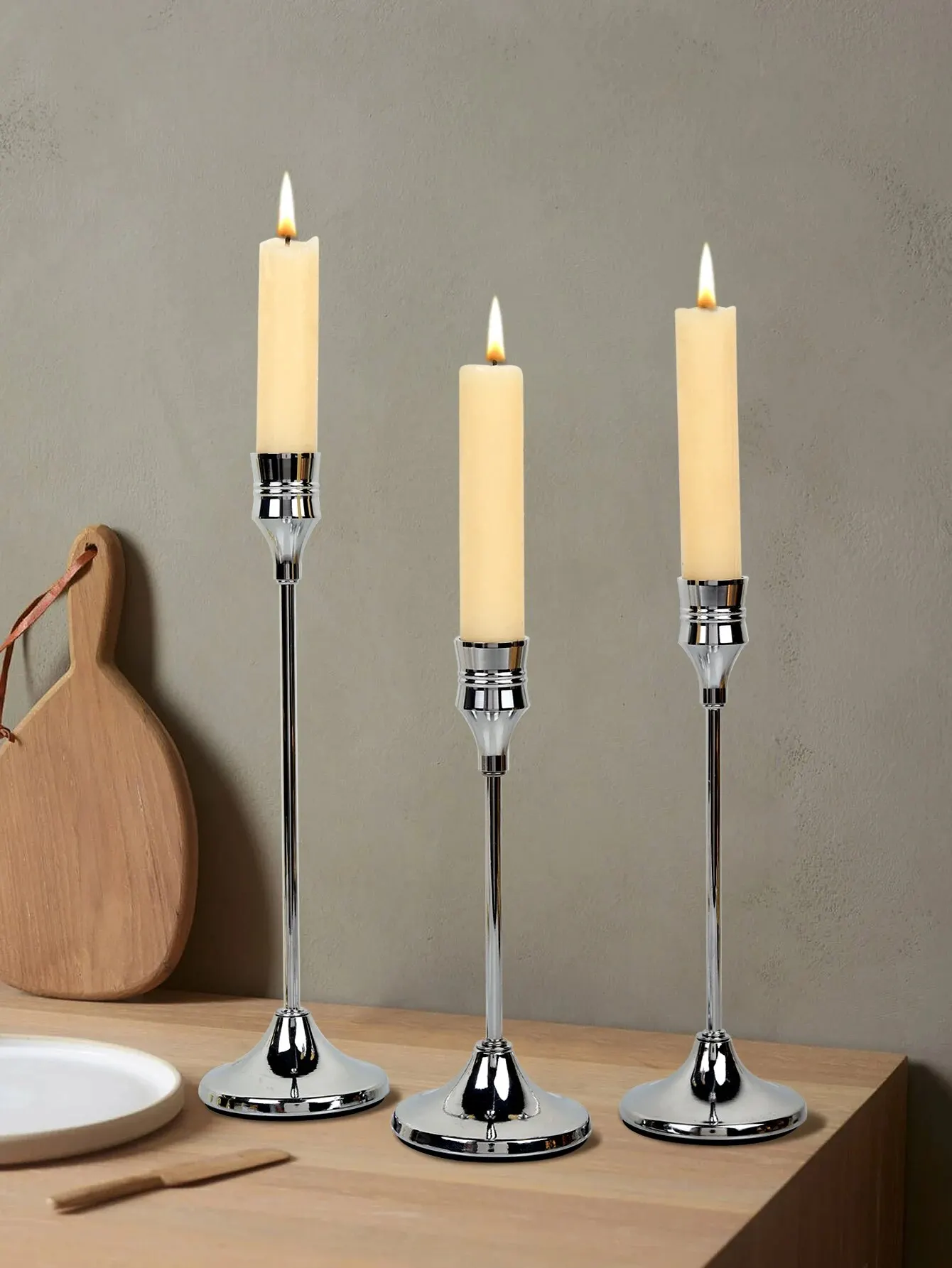 3 Pieces of Metal Iron Electroplated Candlesticks, European Style Wedding Candlelight, Dinner Table Candlestick Accessories