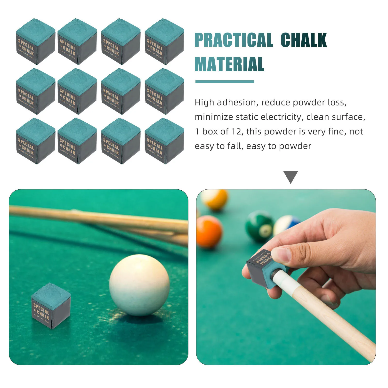 

12pcs Pool Chalk Billiard Cue Accessories Smooth Even Surface Non Clumping Friction Tip Rack Tool