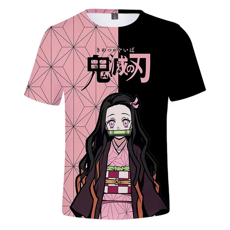 Camiseta con estampado 3d de Demon Slayer para niños, camisetas de animación para niños, ropa para niños, Tops de verano