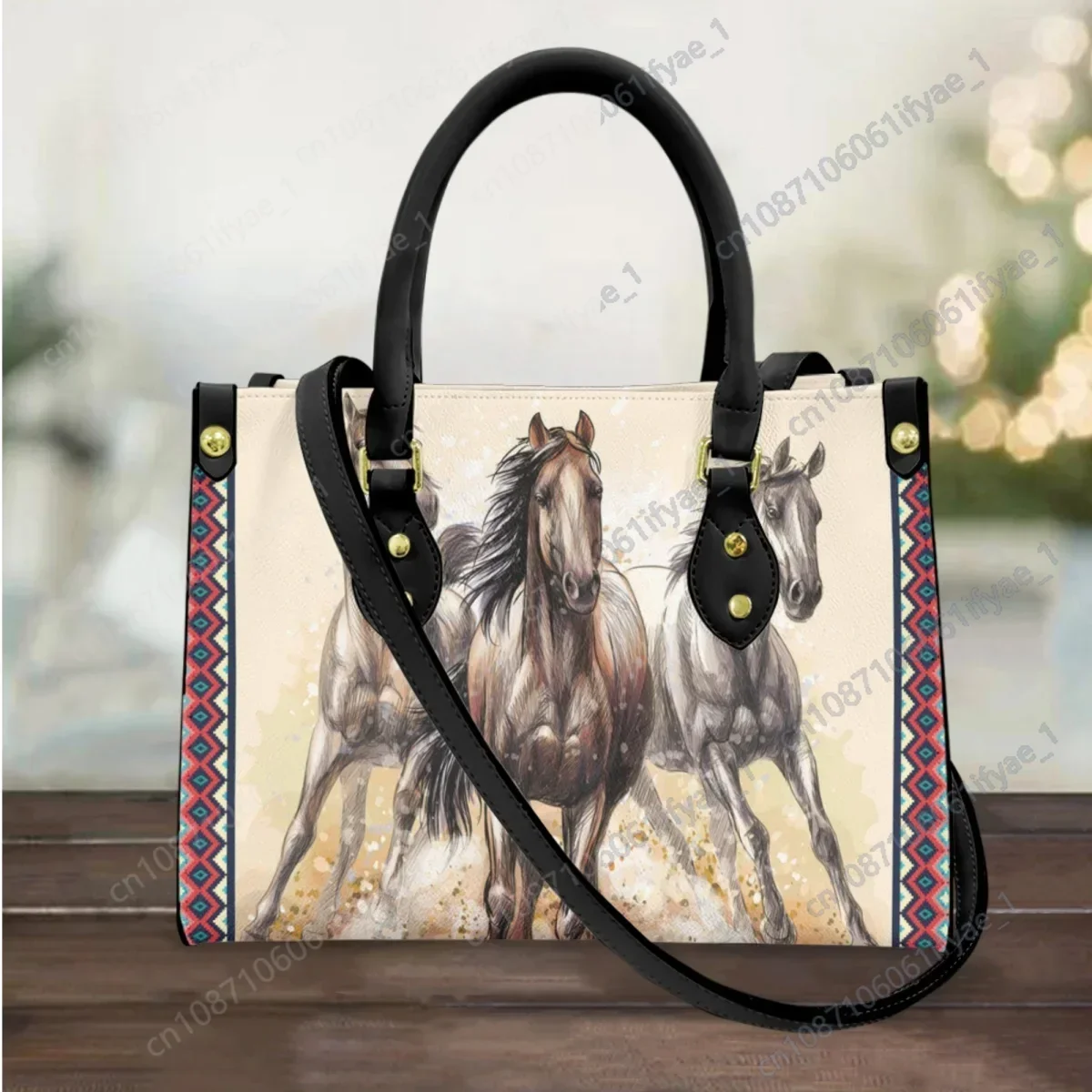 Tribal Horse Pattern Long Shoulder Strap Tote Top Handle Retro Casual Messenger Bags Folk Trend Ladies Shopping Cross Body Bags