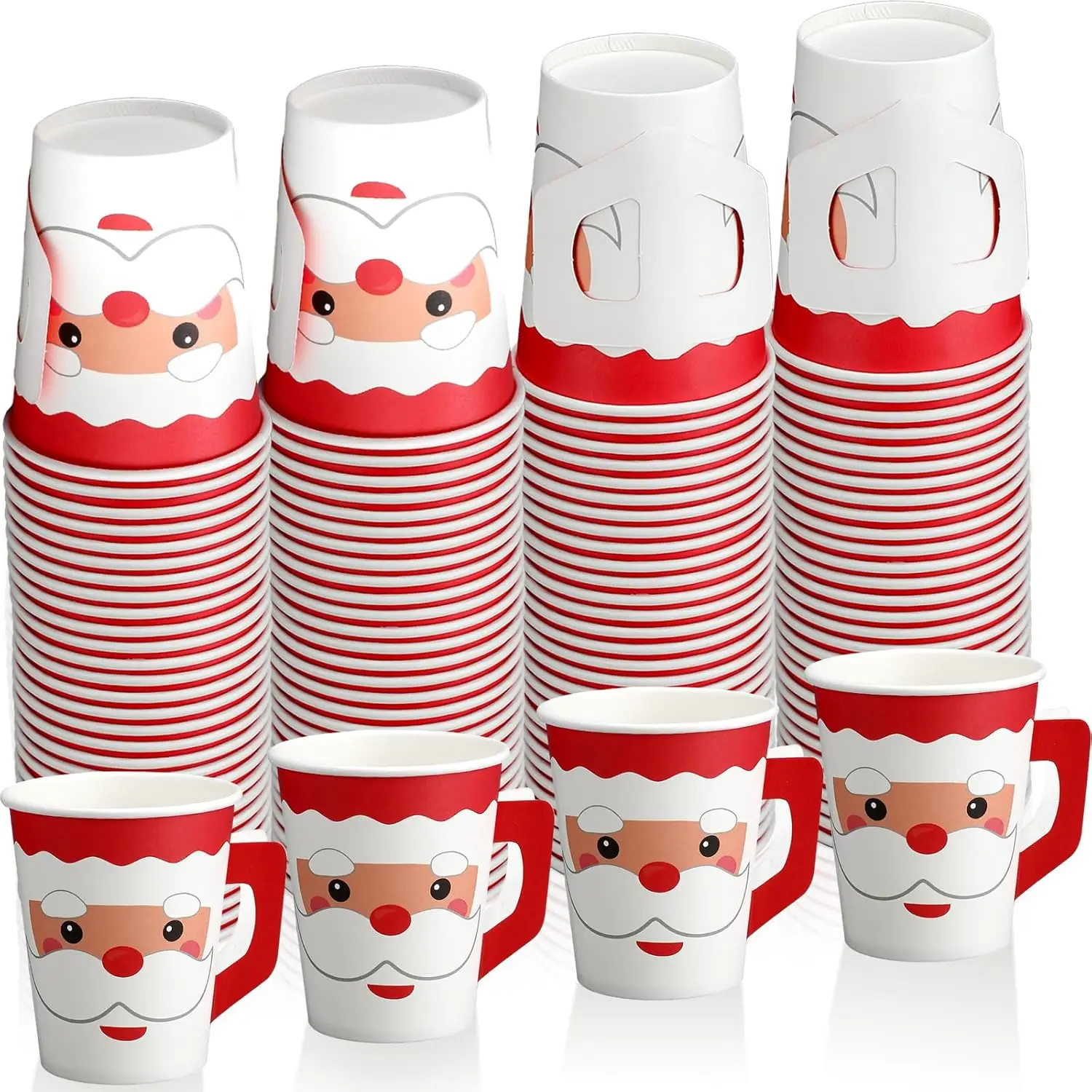 

100 Pcs Disposable Christmas Paper Cups with Handles 9oz Christmas Santa Coffee Cups Cute Xmas Santa Disposable Hot Choc