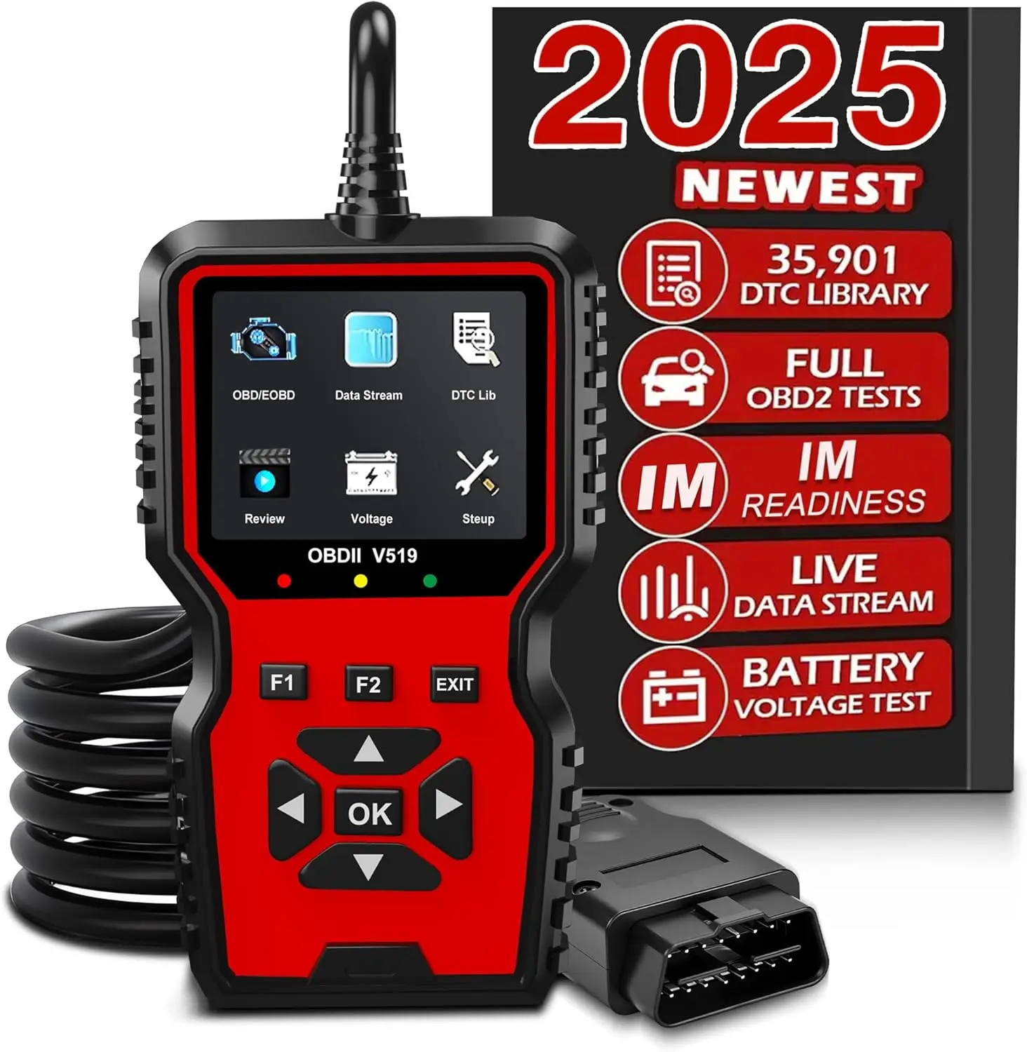 

V519 OBD2 Diagnostic Scanner Tool - Vechicle Check Engine Light Code Reader with Battery Voltage Tester, Reset, and Code Eraser