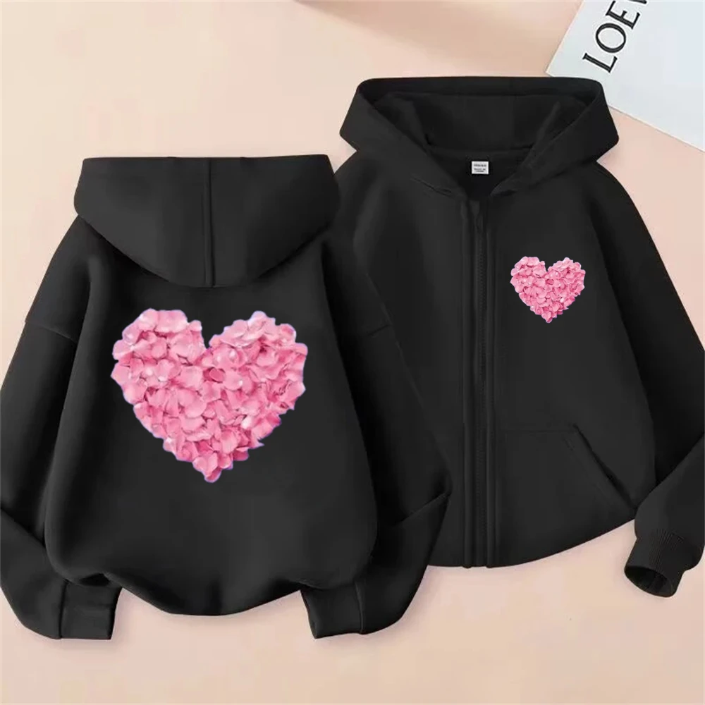 Heart Shape Coat Children Festival Gifts Zipper Style Hoodies Girls Boys Age 3-12 Kids Fashion Black Pink Fashion Sweatshirt