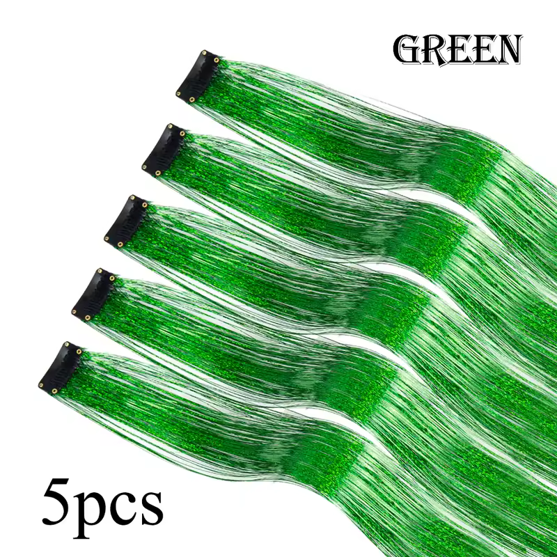 Shiny Sparkle Hair Extension Clip In Hair Tinsel Glitter Fairy Hair Tinsel Kit Heat Resistant 5Pcs Hair Streak Synthetic Hair - Image 10