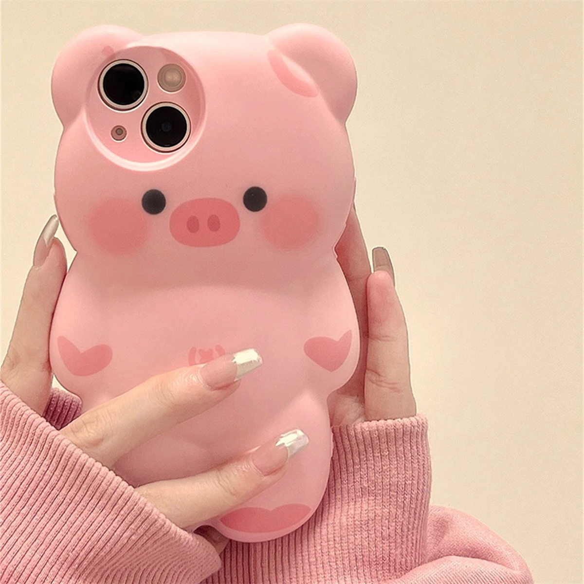 Korean Cute Pink Love Heart 3D Bear Phone Case For iPhone 15 14 13 12 11 Pro Max Stylish Silicone Shockproof Soft Cover Funda