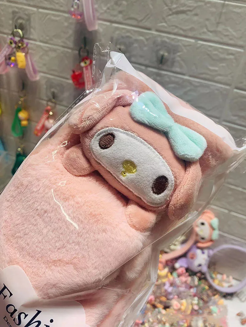 Cute Sanrioed Kuromi Cinnamoroll Kitty Plush Scarf for Kdis Soft Winter Warm Cartoon Anime Kitty Thickness Scarf for Children