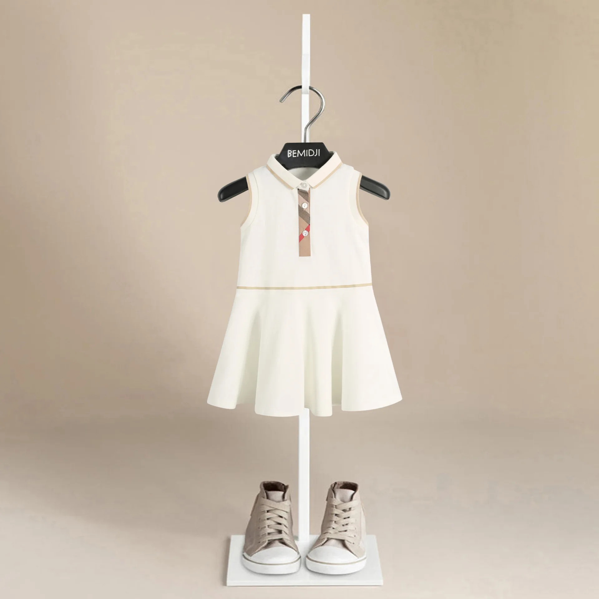 Children Dress Turn-Down Collar Kids Girls Clothes Fashion Cute Toddler Baby Girls Clothing Summer Solid Color Vest Dress Girl