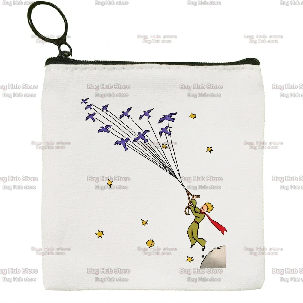 

Маленький принц с графическим пространством Земли Harajuku Kawaii Холщовый кошелек для монет Холст Маленькая квадратная сумка Сумка для ключей Сумка для хранения карт