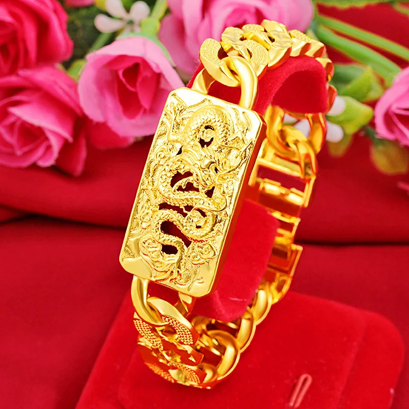 

Exquisite Carving Domineering Dragon Thick Bracelet For Men 24K Gold AU999 | Three-dimensional dragon pattern, lifelike