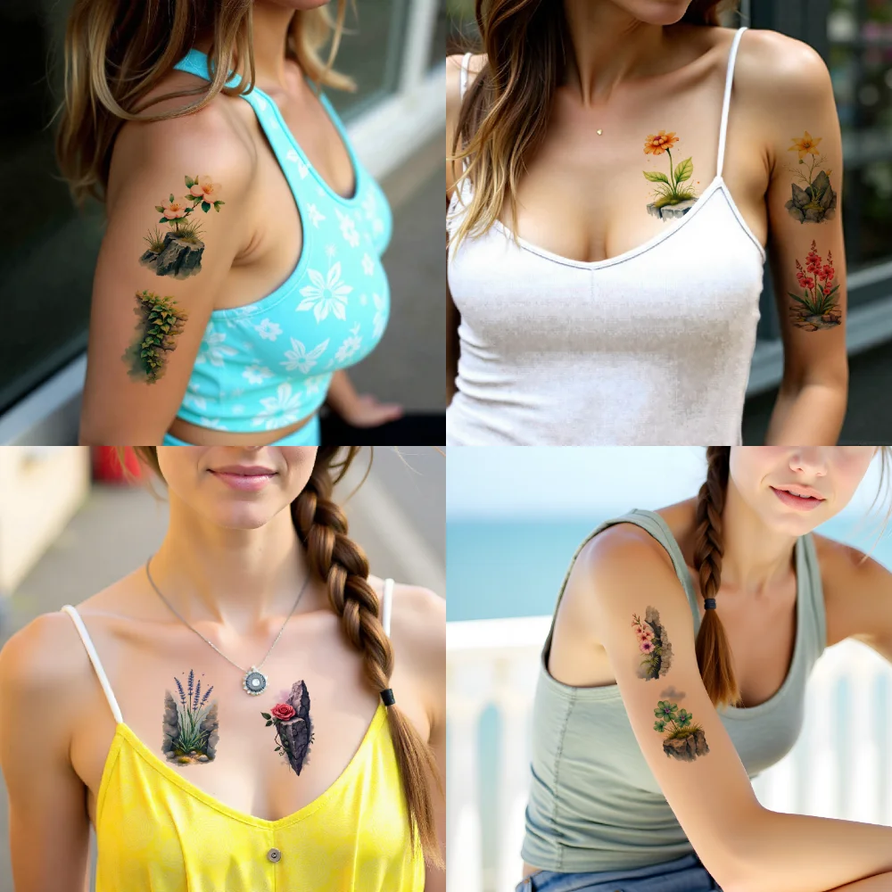 9 قطعة تصاميم طبيعة الوشم المؤقت المائية الوشم الفني أنماط الأزهار مقاوم للماء ملصقات الجسم طويلة الأمد