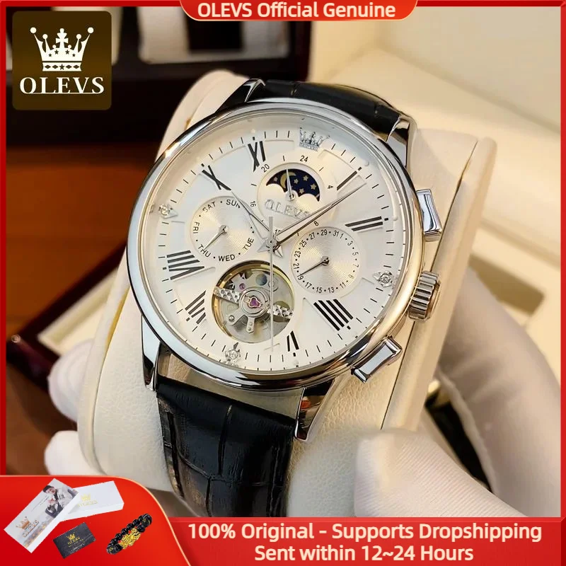 

OLEVS 9912, мужские часы, оригинальные мужские механические часы, кожаные, роскошные, для отдыха, спорта, мужские водонепроницаемые часы Reloj Hombre