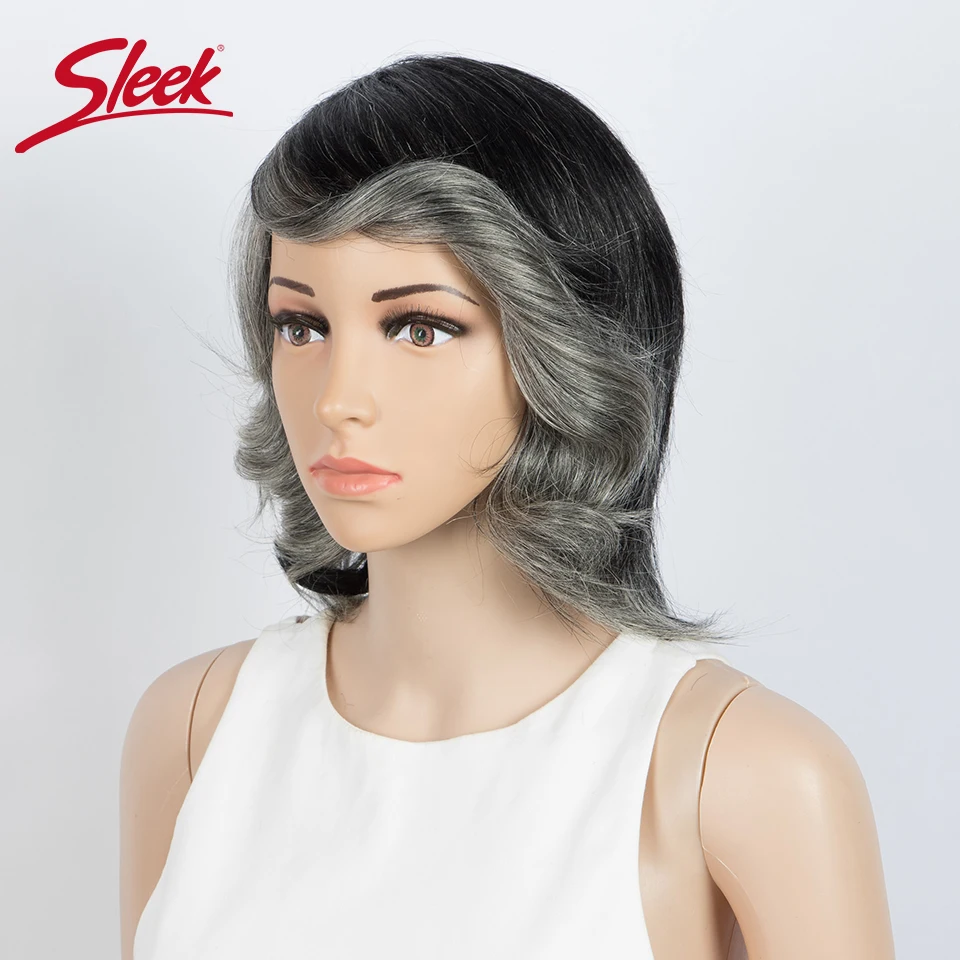 Sleek Grey Short Bob Human Hair Wig Colore 51# Brazilian Remy Hair Ombre Purple Silver Wavy Nature Wig With Bangs Pixie Part Wig