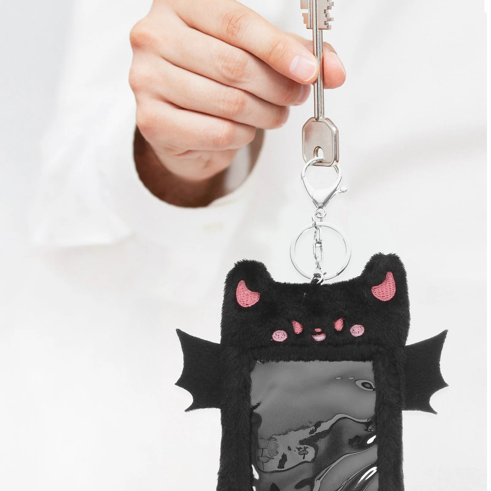 Card Lanyard Plush Holder Postcards Sleeve Keychain Visible Big Triangle Bus Black Baby