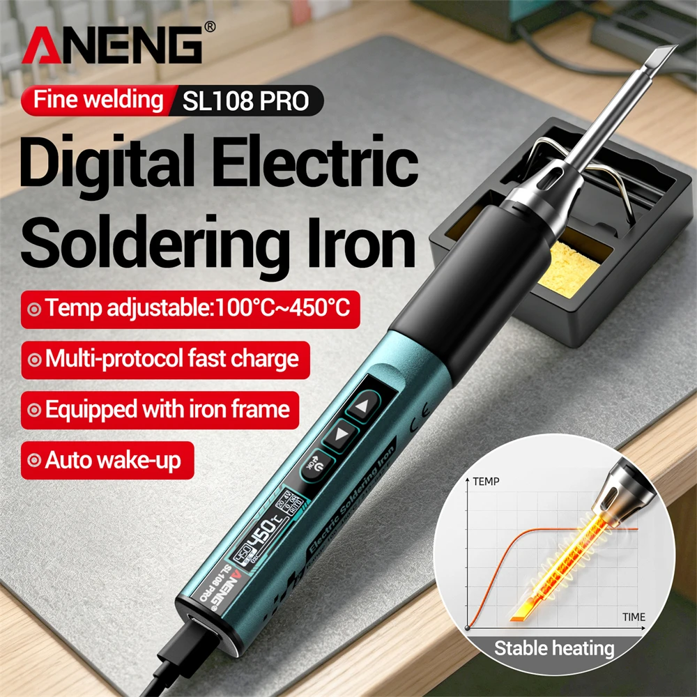 ANENG SL108 PRO Electric Soldering Irons PD 100W QC Adjustable Temperature Fast Heat Portable Digital Smart Soldering Iron Tools
