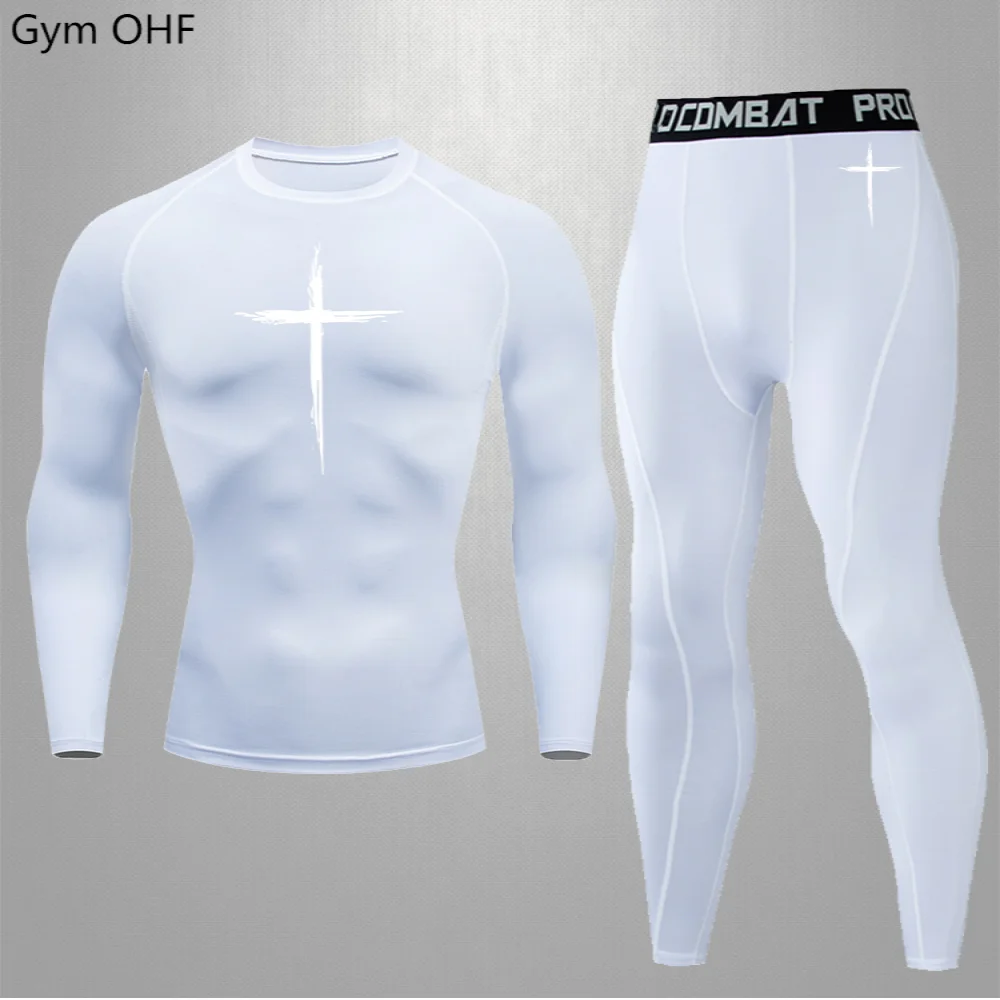 Men's Training Fitness Clothing Compression Set Stretch Sports Football Badminton Breathable 2 Piece Suits Gym Jogging Men Sets