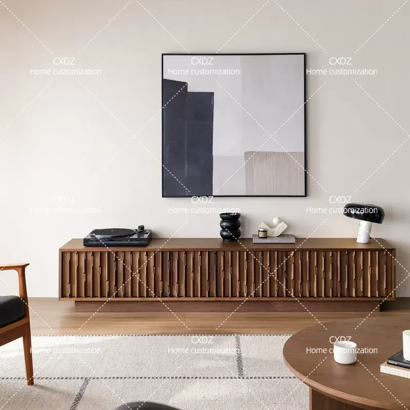 Retro Solid Wood TV Cabinet Simple Floor Standing Media Console Storage Locker for Living Room Small Apartment Home Furniture