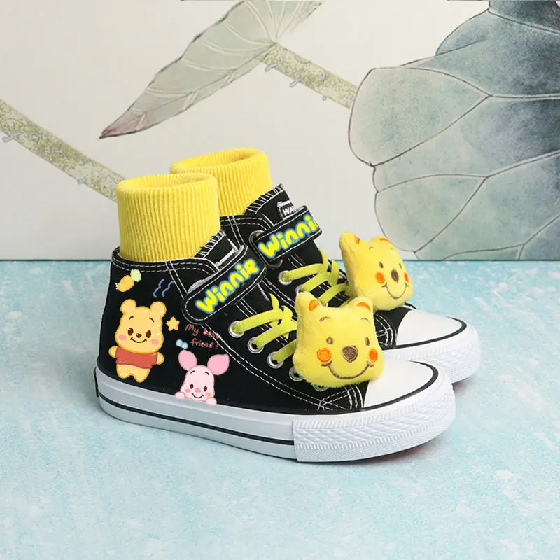 Strawberry Bear Pooh Winnie Hand-painted Canvas Shoes Spring Summer Women\'s Korean-style Cartoon Velcro Mid-top Graffiti Shoes