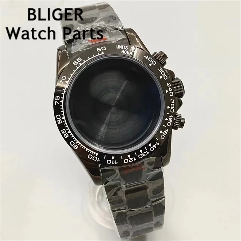 BLIGER 39mm VK63 Case Stainless Steel Men\'s Watches Parts for Daytona VK63 Movement Watch Accessories 20mm Strap Bracelet