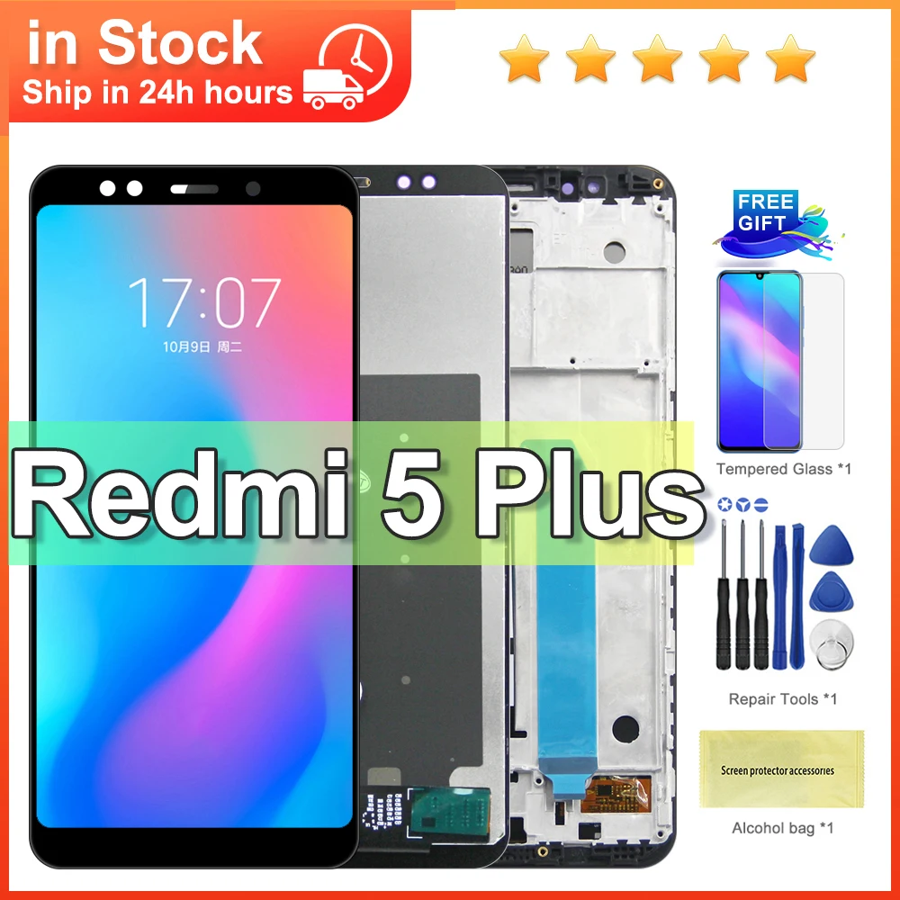 5.99\'\' For Xiaomi Redmi 5 Plus LCD Display Digitizer Frame Touch Screen Replacement Parts for Redmi 5 Plus MEG7 MEI7 LCD