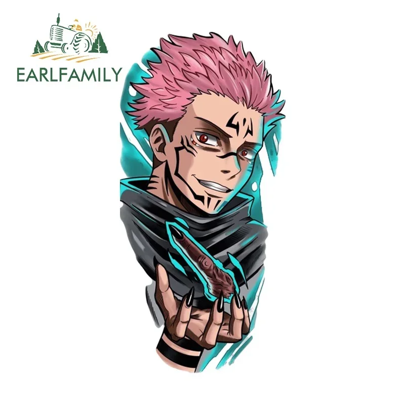 EARLFAMILY 13cm x 6.3cm Ryomen Sukuna Creak Anime Car Sticker Waterproof Humorous Motorcycle Decal Sunscreen Laptop Car Styling