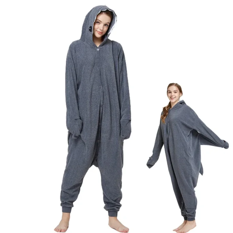 Gorąca Rekinowa Piżama Kreskówkowa Jednoczęściowa Pijama Damska Męska Kombinezon Onesie Dla Dorosłych Polarowa Para Szop Kigurumi