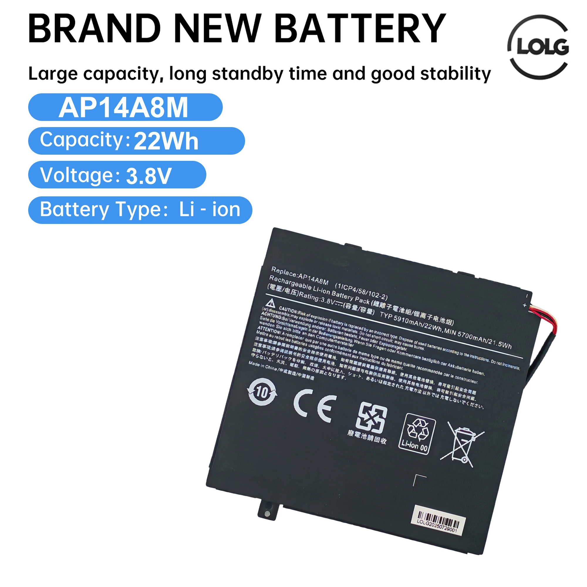 

New AP14A8M Laptop Battery For Acer Iconia Tab 10 A3-A20 A3-A20FHD SW5-011 SW5-012 AP14A4M 3.8V 5910mAh
