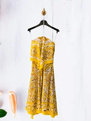 Spring Summer 2024 New Women's Yellow Yellow Porcelain Tube Top Dress  Luxury Viscose Sexy High Quality