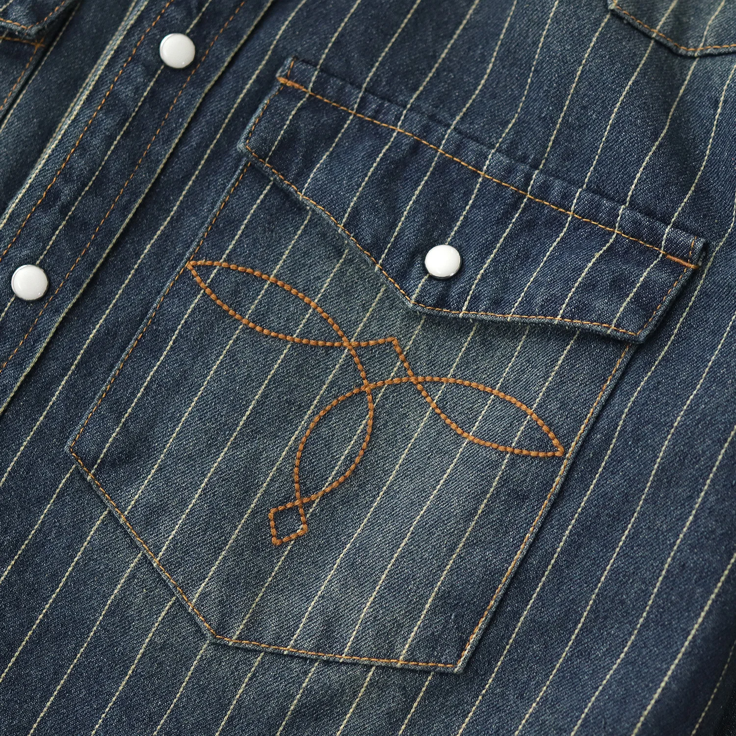 Vintage denim shirt men washed to do old tooling striped casual May Khaki spring and autumn long sleeve shirt