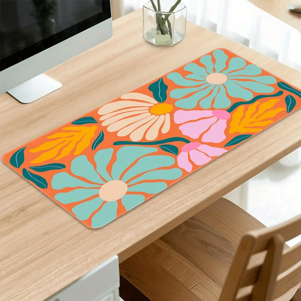 

Премиальный коврик для мыши XXL в стиле бохо с цветочным узором, яркий оранжевый цветочный противоскользящий коврик для офиса и игр