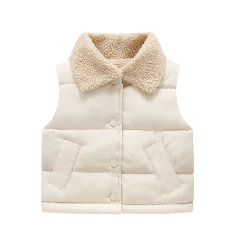 Child Vest Winter Boy Girl Thickened Warm Casual Square Collar Lamb Fleece Sleeveless Jacket 2-10 Year Old Fashion Kids Clothing