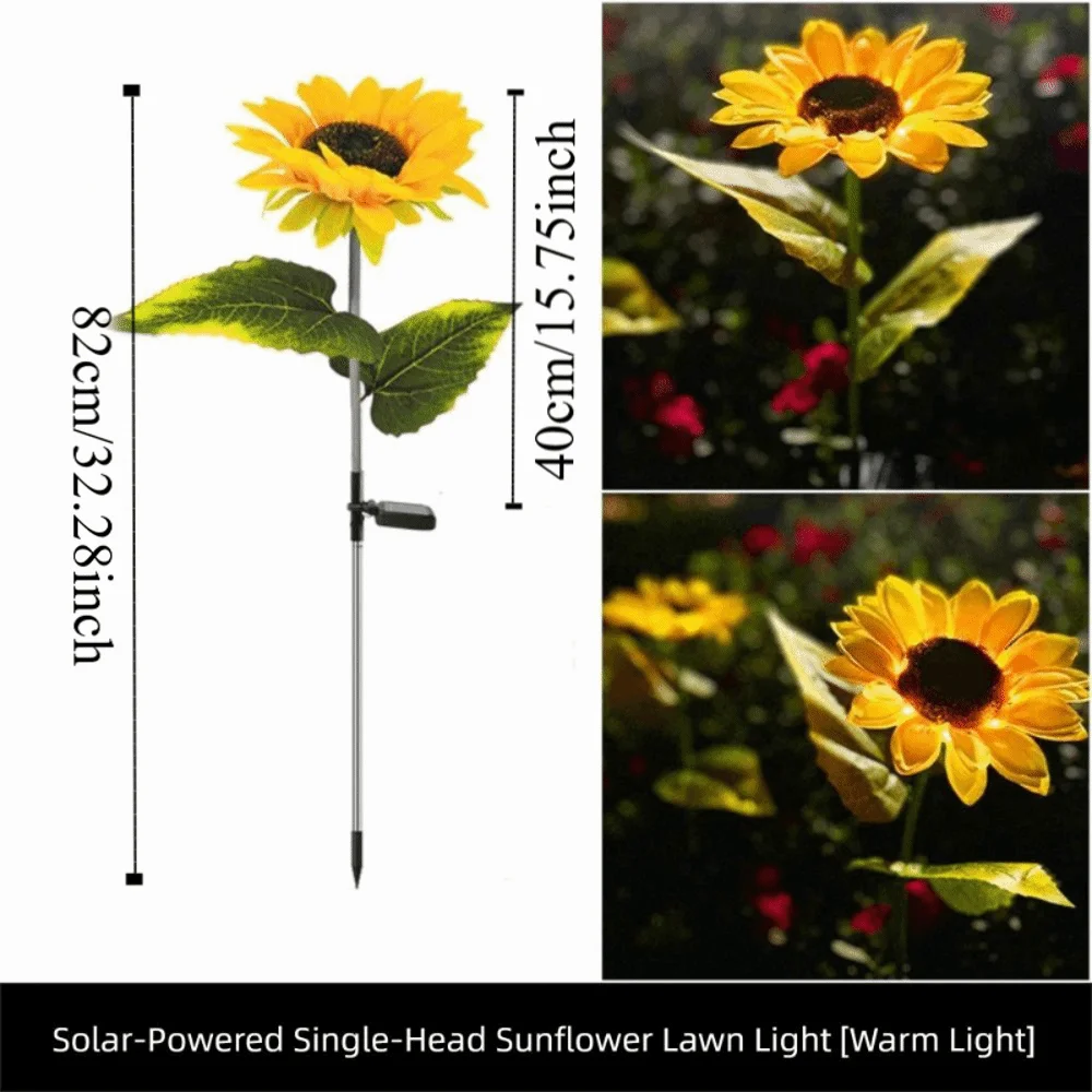 New Solar Powered Sunflower Lawn Lamp Waterproof Simulation Design LED Landscape Light Stake Light Lawn Decoration
